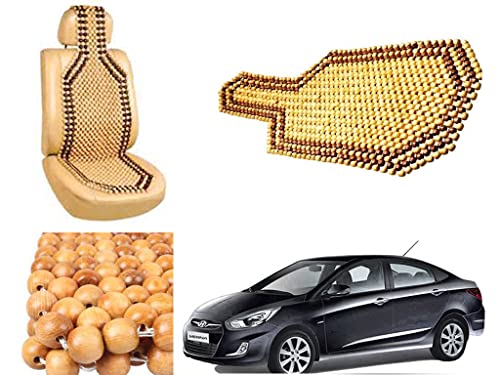 Image of Car Bead Seat Wooden Beads Cushion Cover Pad for Hyundai Verna Fluidic, Acupressure Sitting Seat Cover | Cream Color - Pack of 1