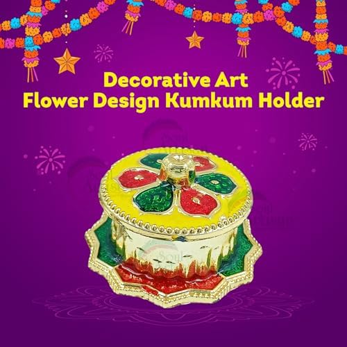 Soul Artisan Round Flower Design Single Kumkuma Holder Chimil Box - Plastic Golden Metallic Color(Pack of 20) - Decorative Design Tilak Daani, Sindoor for Women Return Gift, Diwali, Weddings, Pooja