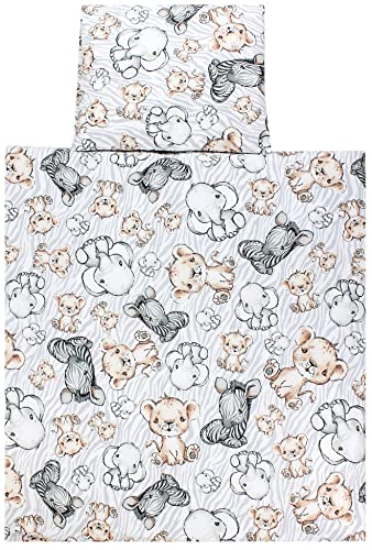 TupTam Baby Crib Pram Bedding Set Duvet Pillow - 4 Pieces, Animals On Clouds, 80x80 Cm