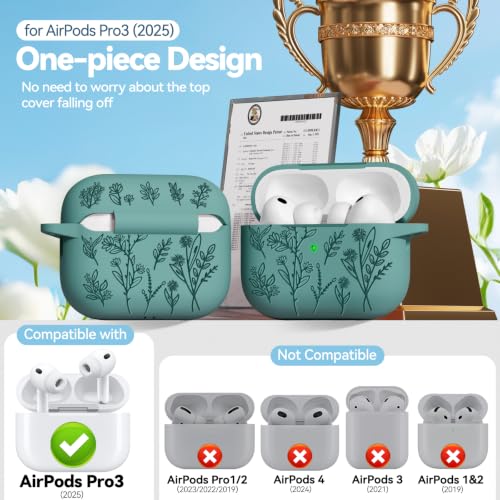 Image of Ekoonpft for Airpods Pro 3 Case 2025, Flower Engraved Soft Silicone Cover | with Cleanner & Keychain, Cute Girly & Stylish Women Men's iPods Pro 3rd Gen Accessories-Shockproof, Scratch&Dust Resistant