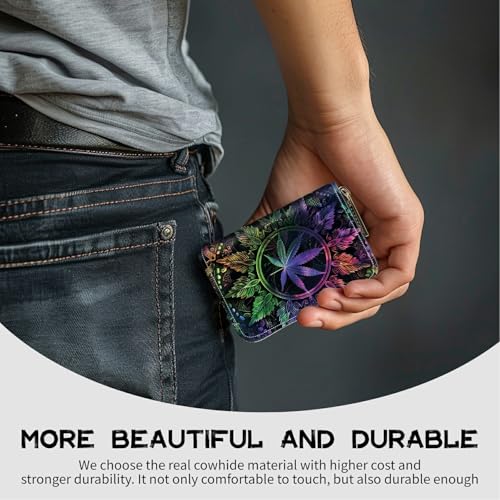 Image of Cute Credit Card Holder with Zipper, Color Weeds RFID-Blocking Card Case Small Wallet for Women Men, Multi-slot Card Organizer Case Travel Accordion Wallet