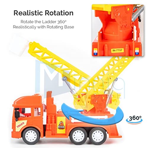 Image of Toy Truck Diecast Cars Truck with Light and Sound Pull Back Vehicles Toy Trucks for Kids ?Colors as Per Stock? (Fire Ladder Truck)