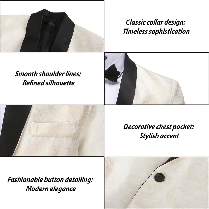 Men's Velvet Paisley Tuxedo Floral Jacket Slim Fit 1-Button Dress Blazer for Wedding, Prom, Dinner & Party4