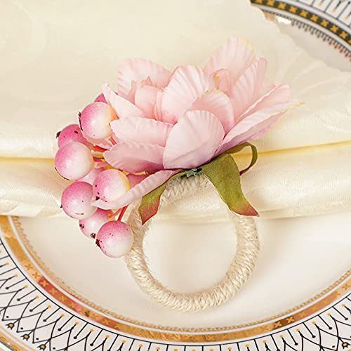 Zwmbyn Artificial Flower Napkin Rings Set Of 6, Crafts Vine Floral Napkin Holder Buckles Table Decorations For Wedding Valentines Banquet Christmas Birthday Party, Pink Peony & Berry #TOP7