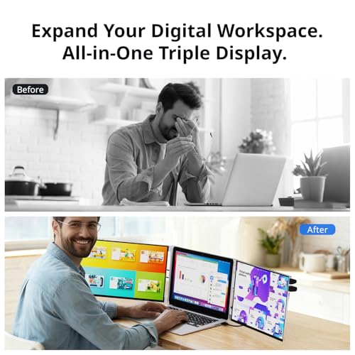 Image of AYY Laptop Screen Extender, 14 inch FHD 1200P Portable Triple Monitor for 13 inch-17 inch Laptops, Aluminum Alloy Stand, Compatible with MacOS /Windows /Chrome