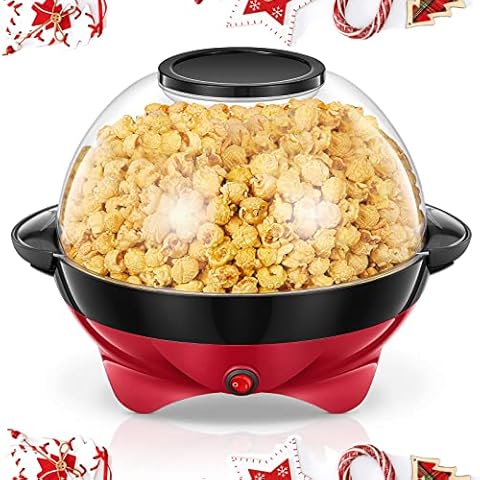 Popcornmaschine, 5L Popcorn Maker für Zuhause, Popcorn Machine mit Zucker, Öl, Butter, Antihaftbeschichtung und Abnehmbares Heizfläche, Stille und Schnelle, Großer Deckel als Servierschale Cover