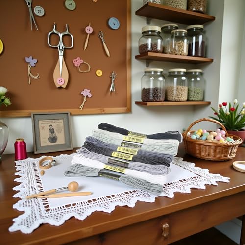 Image of 8Pcs Cotton Stitch Embroidery Thread Floss DIY Friendship Bracelets Floss Craft Sewing Skeins Grey Fashion Embroidery Floss for Arts, Crafts and Sewing Embroidery Thread and Floss 7.5m