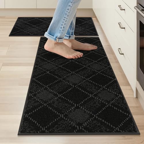 COSY HOMEER Kitchen Rugs and Mats Sets 2PCS Non-Slip Soft Kitchen Mats for Floor Absorbent and Stain Resistant Kitchen Floor Mat Washable Plaid Rugs f