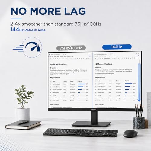 Image of KOORUI 27-inch Computer Monitor, 144Hz FHD VA, 4000:1, Adaptive Sync | 125% sRGB, TUV Eye Care, HDMI /VGA, VESA Mount and Tilt for Study, Work, Streaming and Play, Home Office