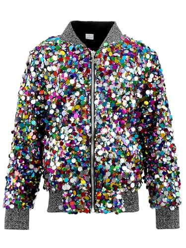 Image of 2Bunnies Girl Ombre Pastel Gradient Shimmer Sparkle Colorful Sequin Bomber Jacket