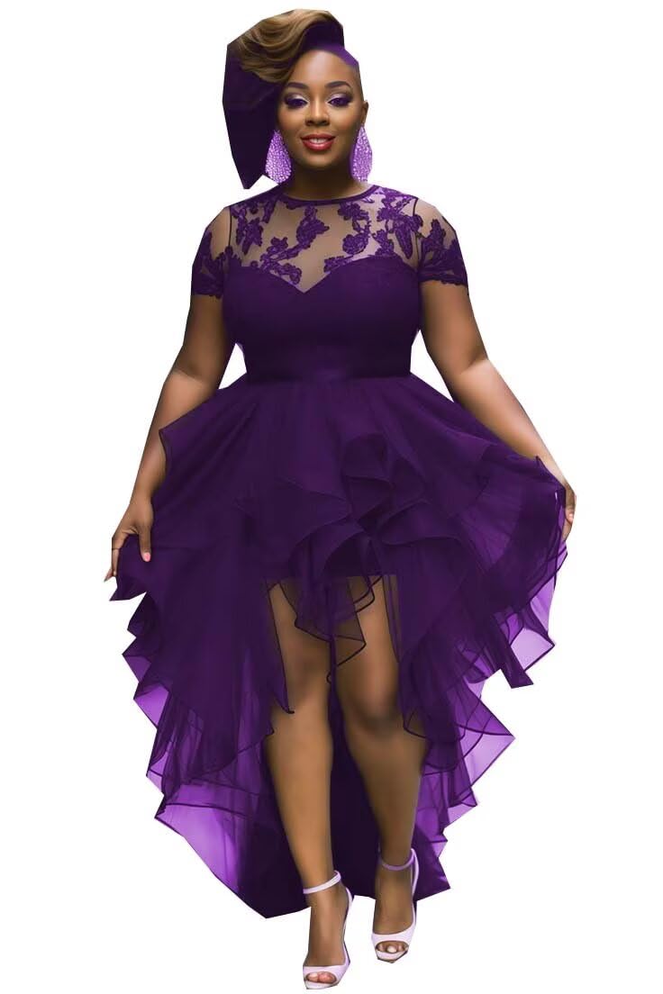 Sheer Neck Lace High Low A line Prom Homecoming Cocktail Dresses with Sleeve Ruffle 2026