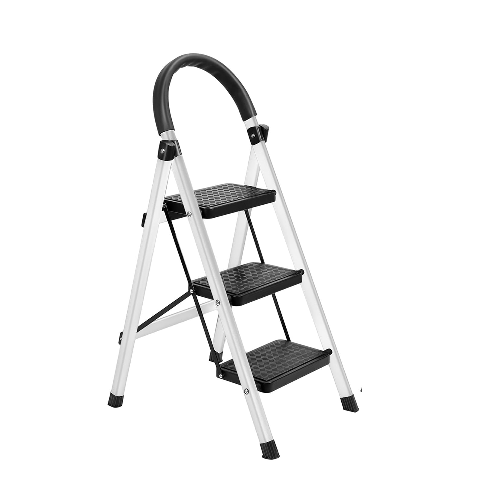 Yoakaiax White 3 Step Ladder Folding Step Stool With Wide Anti-Slip Pedal, Sturdy Steel Ladder, 3 Steps Stool For Adults Portable Steel Steps Stool, 330 Lbs Capacity