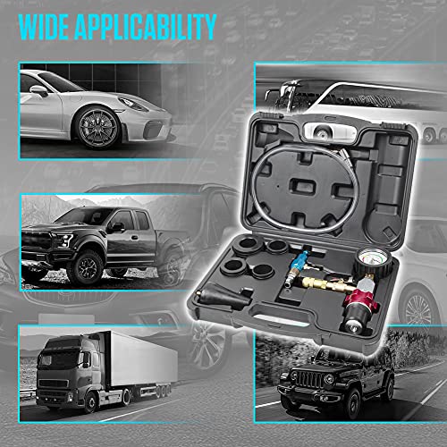 Coolant Vacuum Refill Tool Kit Engine Cooling System Vacuum Purge & Refill Kit New Coolant Bleeder Kit With 4 Rubber Sleeves & 1 Universal Adapter Cone Plug (With Carrying Case) (4 Connectors) #TOP2