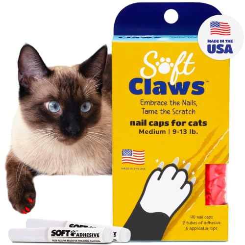 Image of Soft Claws Nail Caps for Medium Cats, 40 Caps, Pink | Veterinarian-Developed, Non-Toxic, Protects Furniture & Skin, Easy to Apply, Long-Lasting Scratch Protection