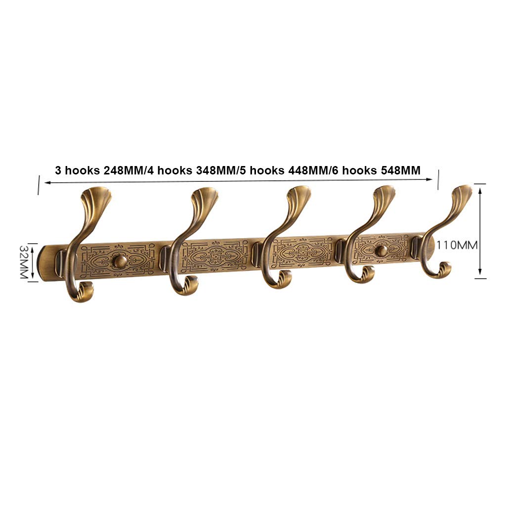ZHOUXIAO Appendiabiti in Metallo Rustico Rack Montati a Parete 3-6 Ganci, Cappotto Agriturismo Vintage Intagliato Cappotto Gancio per Salotto Appeso Cappotto Cappello Asciuga gold-3hooks