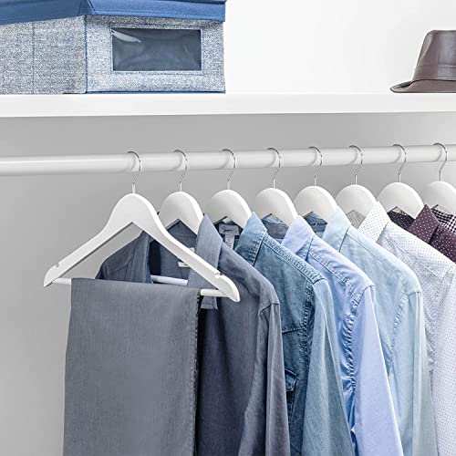 Image of WHISKET Solid Wood Hangers,Premium Wood Hangers with 360-Degree Rotatable Hook and Notches, Natural, Heavy Duty Wood Hangers for Coats, Suits, Jackets, Closet (White) [Pack of 50]