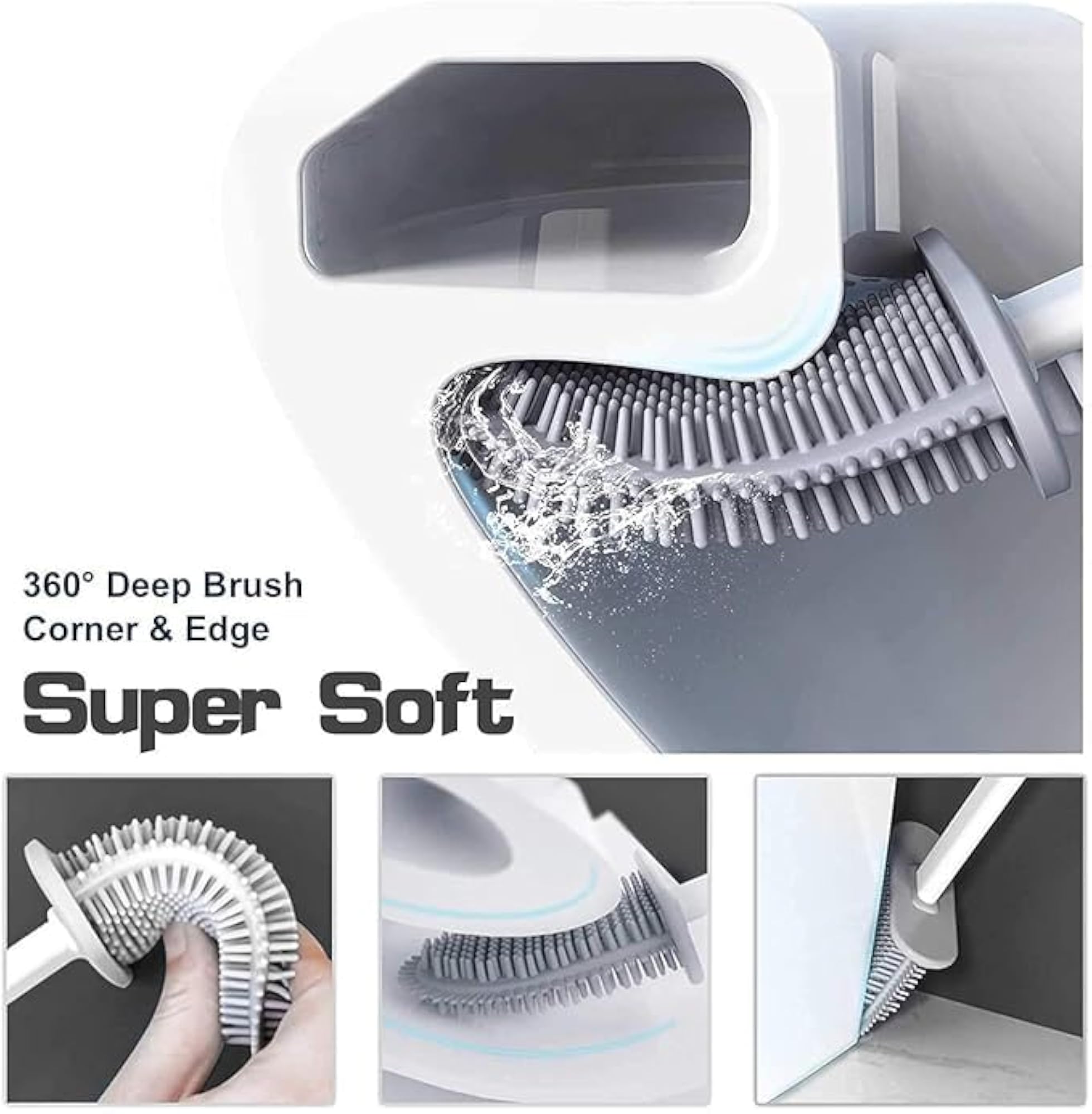 Silicone Toilet Brush with Stand, Flexible Non-Scratch Cleaner