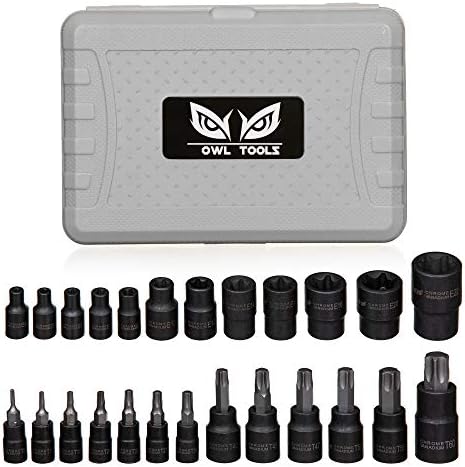 Torx Bit Socket Set (25 Piece Set - Torx and External Socket Set) 1/4", 3/8", and 1/2" Drive - 13 Star Socket Bits & 12 Female E Torx Sockets - Professional Grade Auto & Motorcycle Mechanic Socket Set