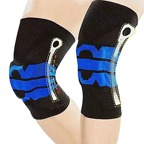 Rodillera - rodillera de compresión con soporte de resorte lateral y gel de silicona para desgarro de menisco, artritis, correr, gimnasio, baloncesto, para hombres y mujeres Cover