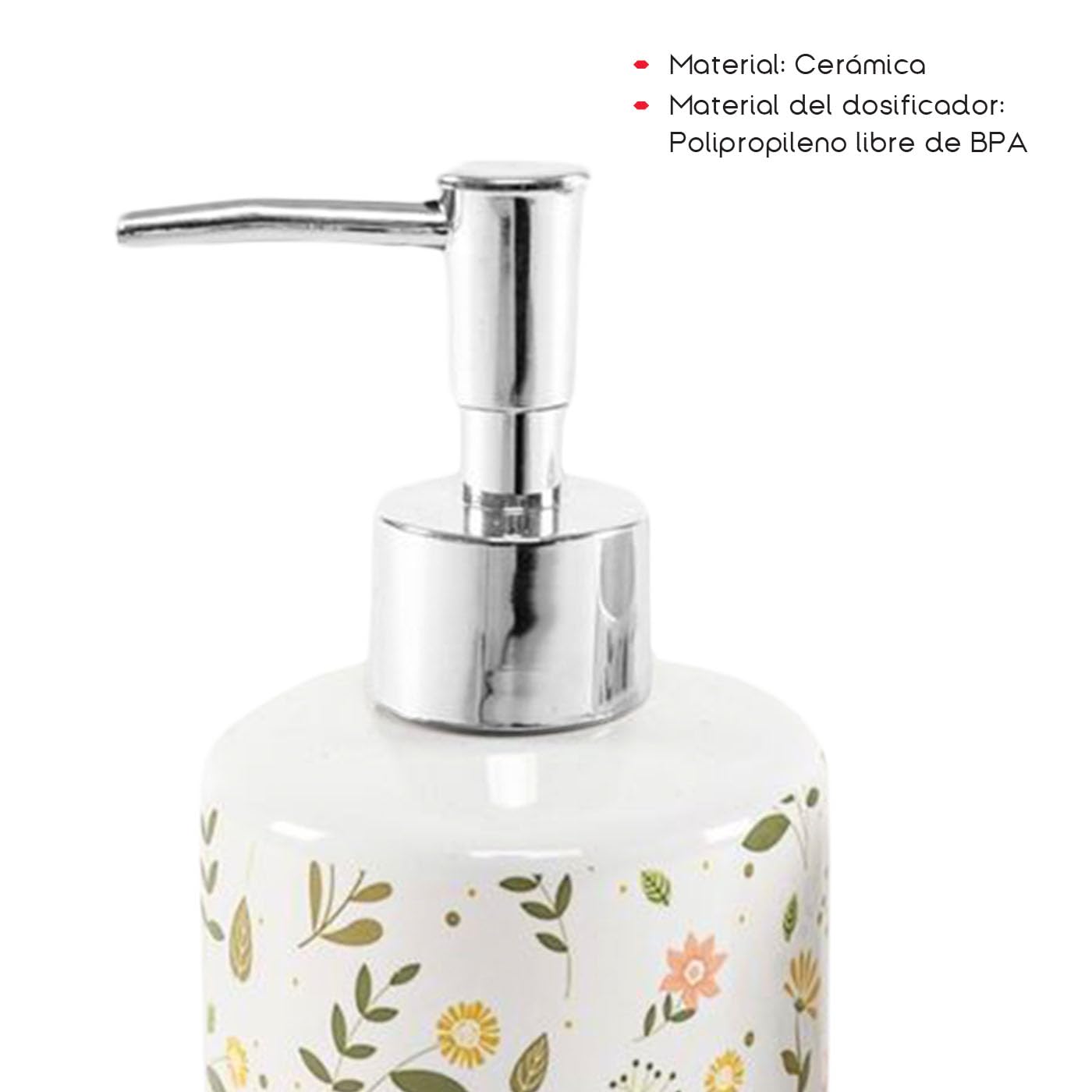 TIENDA EURASIA – Set de Baño | Dispensador de Jabón y Portacepillos | 7x16.8cm 7x10.5cm | Cerámica y Plástico Libre de BPA (Flores)