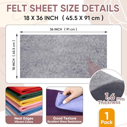Image of Soft Felt Fabric Sheet 18 inch x 36 inch, 1.6mm Acrylic Craft Felt, Heather Gray | Soft Thick Felt by The Yard, Large Precut Sheet, Nonwoven Fabric for Sewing DIY Crafts, Classroom & Home Decor