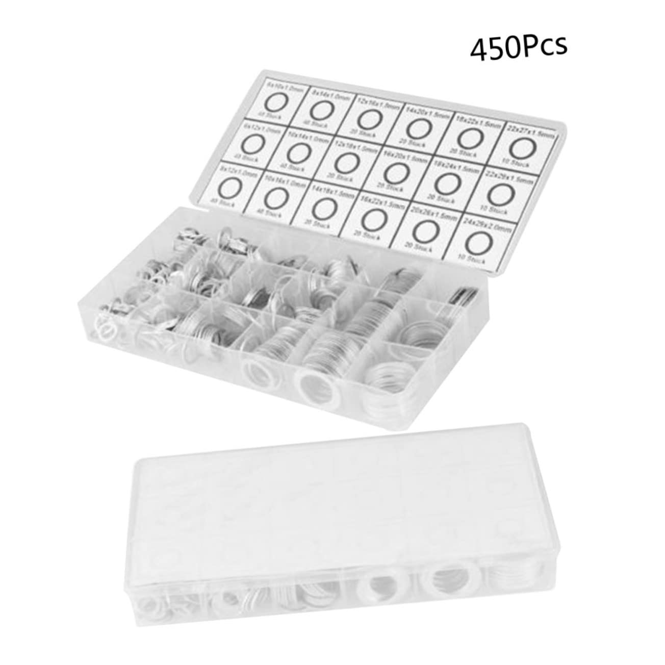 Aluminum Flat Washers Silver Sealing Rings 18 Sizes 450pcs