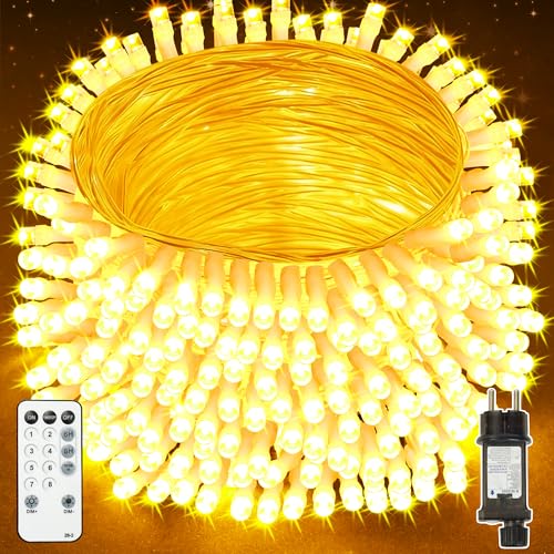 Lighprenix Lichterkette außen 20M 200LEDs - Warmweiß Lichterkette Weihnachtsbaum mit Fernbedienung 8 Modi Timer IP44 Wasserdicht Lichterkette für Innen Party (klarer Draht 200LEDs)