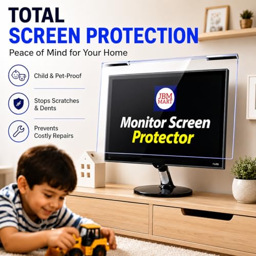Image of JBM MART 24 Inch Monitor Screen Protector Glass | LED Monitor Guard for 23, 23.6, 23.8, 24 Inch [Non Breakable Tempered Fiber Glass Guard]- 100% Crystal Clear Transparent