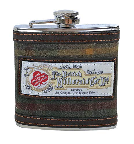 Herren Edelstahl, 170 ml gemustert Flachmann in Geschenkbox in 4 Ausführungen inkl. Harris Tweed, stahl, Vintage Brown 7036, 6 oz