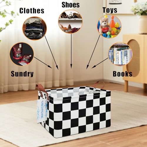 Image of Rectangular Storage Bin Collapse Canvas Fabric Cartoon Storage Basket with Handles for Organizing Home Kitchen Boys and Girls Toys Office Closet Shelf Baskets (Rec-Racing Flag)