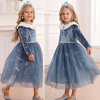 Verkleedkostuum prinses Elsa voor meisjes, sneeuwkoningin jurk, blauw
