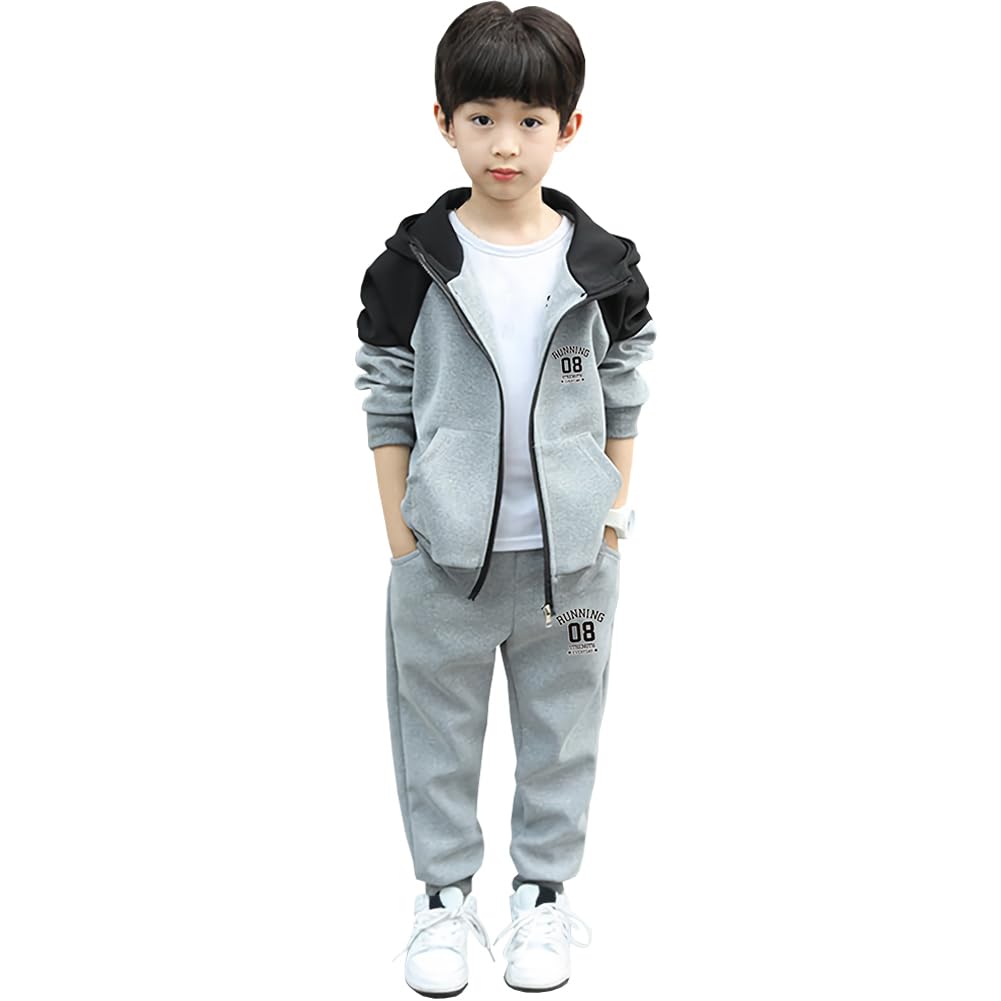 Survêtement Enfant Garçon Ensemble de Sport 2pcs Veste à Capuche + Pantalons de Sport Costume Joggeur Printemps Automne