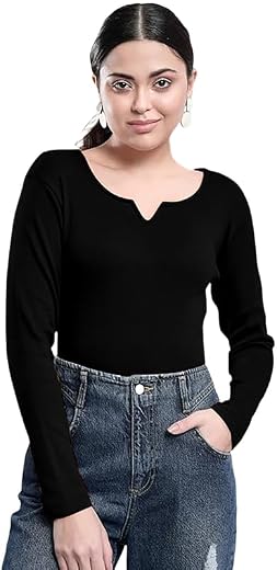 Dream Beauty Fashion Women's V- Neck Long Sleeve Slim Fit Casual Tee Top, 23" inches (Trisha-01-P)