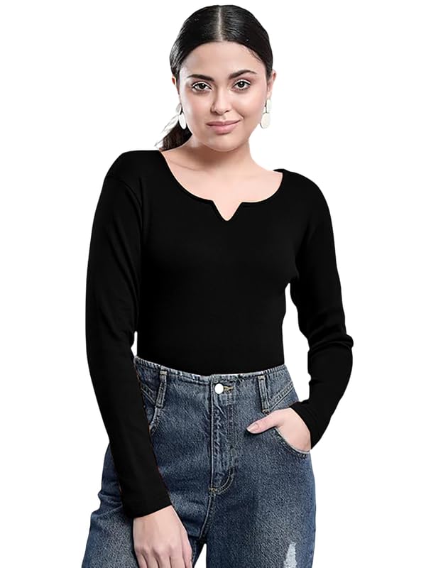 Dream Beauty Fashion Women's V- Neck Long Sleeve Slim Fit Casual Tee Top, 23" inches (Trisha-01-P)