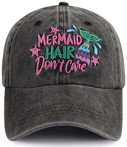 Mermaid Gifts For Girls Women Mom, Funny Embroidred Mermaid Hair Don't Care Hat, Summer Sun Vacation Beach Essentials, Adjustable Cotton Mermaid Birthday Decorations Baseball Cap For Sister Daughter #TOP28