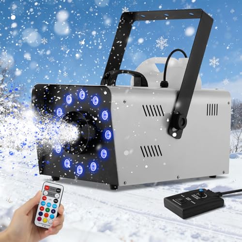 TCFUNDY Snow Machine with 12 LED Lights, 1500W Snow Making Machine with 9 Color Lights Effect...