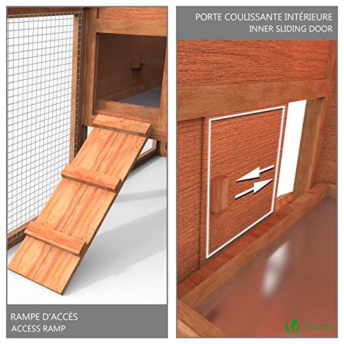 VOUNOT Hühnerstall mit Auslauf, Hühnerhaus Klein, Hühnervoliere Holz, Geflügelstall, ca. 152 x 62 x 92 cm – Bild 6