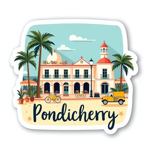 Image of Naxon Pondicherry Theme Souvenir Wooden Fridge Magnet for Refrigerator - Printed Fridge Magnet for Kitchen & Home Decor | Perfect Souvenir Gift | Size 3x3 in | Pack of 1