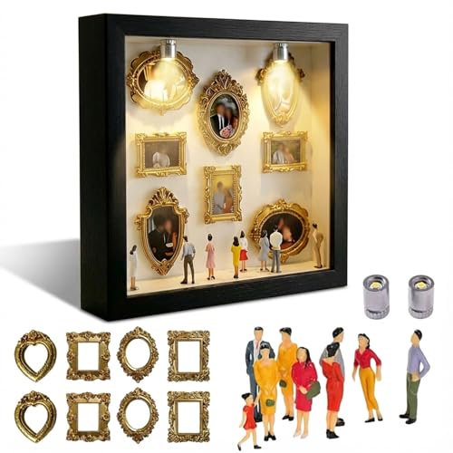 Mini Museum DIY, Kreatives Mini Figuren Menschen Museum mit Lichtern, Miniatur Bilderrahmen Silhouette Box, Shadow Box Frame Kit, Feiern Sie Ihre Einzigartigen Erinnerungen mit Stil (d)