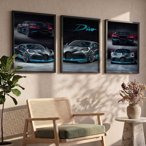 Image of walllane Big Bugatti Divo Framed Posters Gift Items for Boys Room Wall Decoration Bedroom Living Room Office Studio Decor | Car Poster Frame for Wall Decor Set Of 3 Size (10x13 inch)