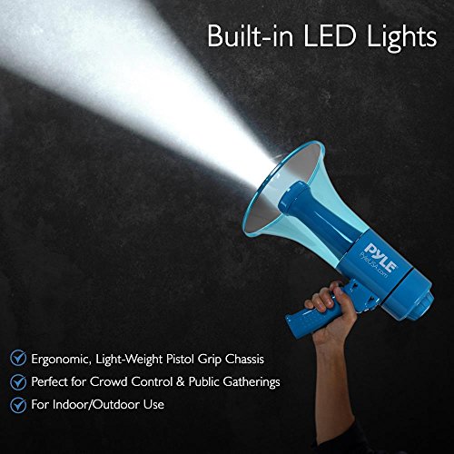 Pyle (Blue) 40W Compact, Portable Waterproof Megaphone Bullhorn With Flashlight - Rechargeable Pa Speaker, Adjustable Volume, Loud Alarm Siren, Handheld Lightweight Design For Outdoor Activities #TOP3