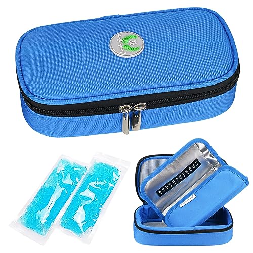 YOUSHARES Insulina - Bolsa isotérmica para diabéticos y bolígrafos de insulina con 2 Bolsillos de Gel Caliente/frío, Color Azul