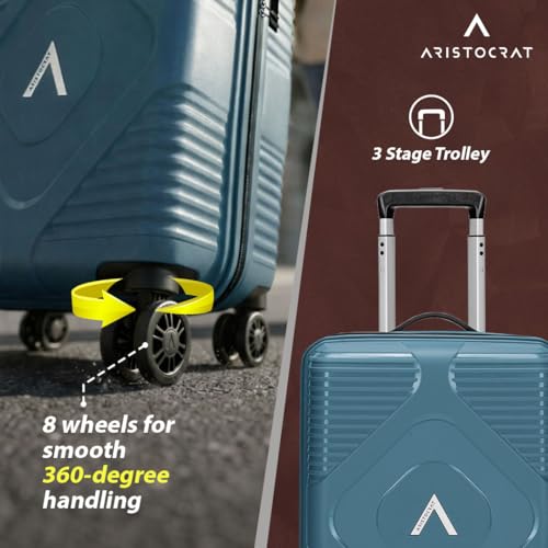 Image of Aristocrat Crystal Set of 2 Trolley Bag 55 & 66cm | S+M | Hard Luggage | 8-Wheel Suitcase for Travel | Combination Lock with Anti-Theft Zipper | Polypropylene | 3 Years International Warranty (Teal)