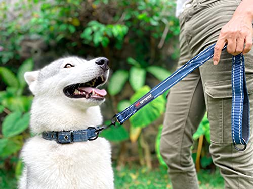 Tuff Pupper Short Dog Leash For Dog Training | 24 Inch | Perfect For Service Dog Harness & Short Training Leash | Traffic Leash Handle W/Padding | Short Leash Dog Coupler Midnight Blue #TOP6