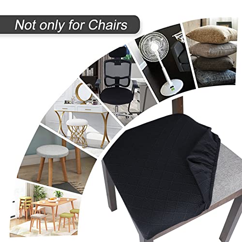 Image of SearchI Seat Covers for Dining Room Chairs Stretch Jacquard Chair Seat Covers Set of 6, Removable Washable Upholstered Chair Seat Protector Cushion Slipcovers for Kitchen, Office(Black Rhombus)