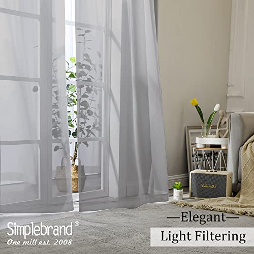 Image of Simplebrand Grey Sheer Curtains 84 Inches Long, Light Filtering Rod Pocket Solid Color Window Sheer Curtain Panels, Elegant Curtains & Drapes for Living Room 2 Panels (Charcoal Grey, 2x42x84'')