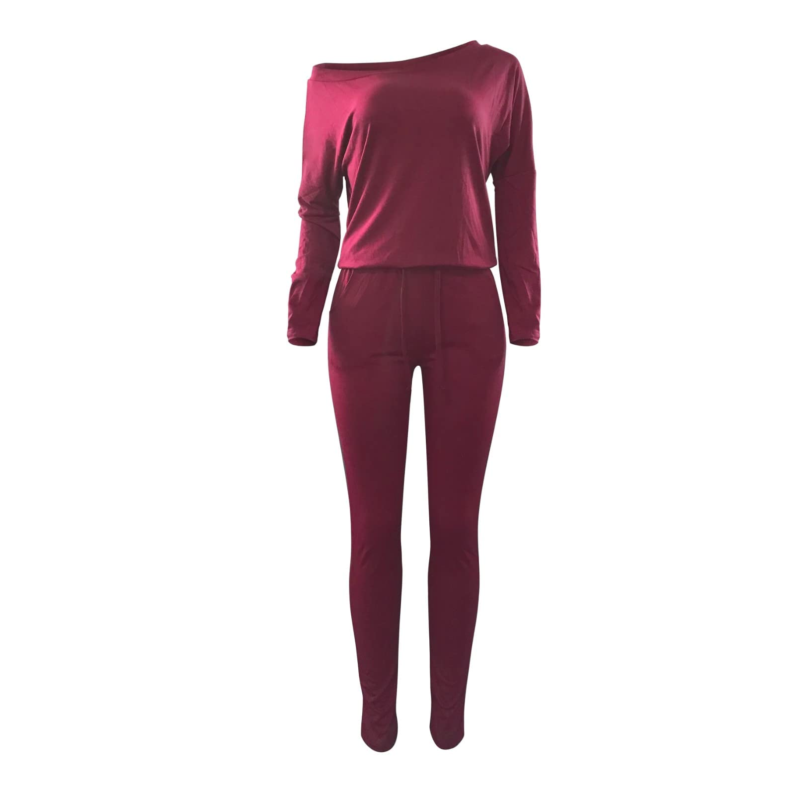 Femmes Combinaison Moulante À Nouer Dos Nue Sexy Combinaison De Couleur Unie À Manches Longues Confortable Et Sexy À La Mode Combinaison Bleu Jumpsuit D'Été Chic Élégant Slim Pantalon Loose Casual