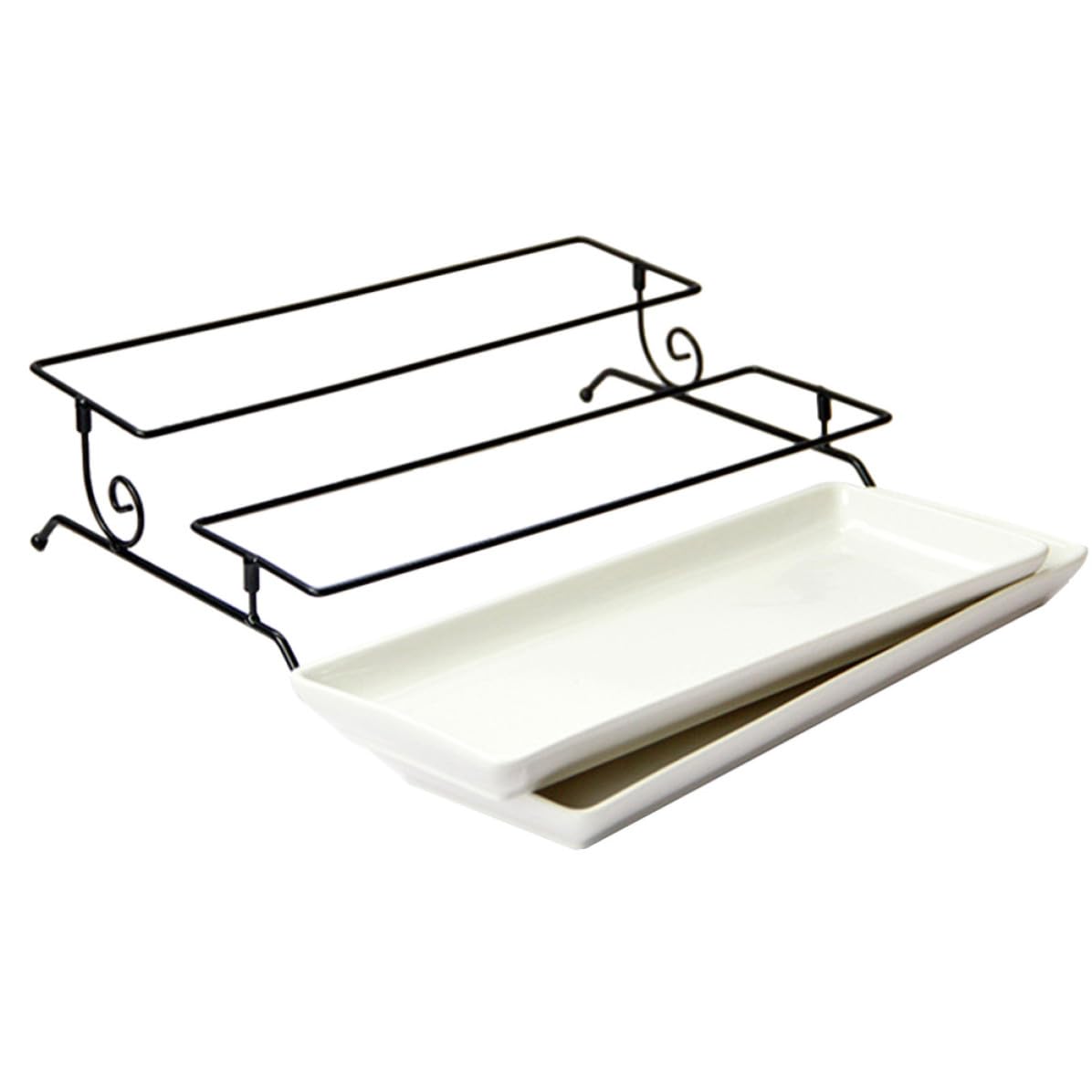 Soporte para Servir Pasteles de Doble Capa, Cerámica y Hierro Blanco