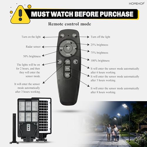 Image of Homehop Solar Light Outdoor Home Garden 130W Street Motion Sensor Wall Lamp | Solar Street Light Outdoor Waterproof Wireless LED Security for Road, Patio and Pathway with Pole (Cool White,10000mAh, ABS)