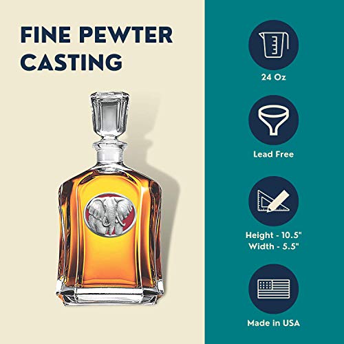 Image of Heritage Pewter Elephant Capitol Decanter | 24 OZ Whiskey Decanter for Liquor with Airtight Stopper | Expertly Crafted Pewter Glass Clear